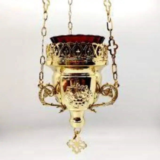 Buy Orthodox Greek Christian Bronze Hanging Hanging Vigil Oil Lamp with Chain and Gold Glass