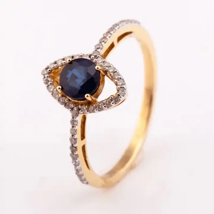 Eye Elegant Sapphire and Diamond Ring 14K Gold Plated Silver 925 Dainty Rings Sapphire Diamond Engagement Wedding Jewelry