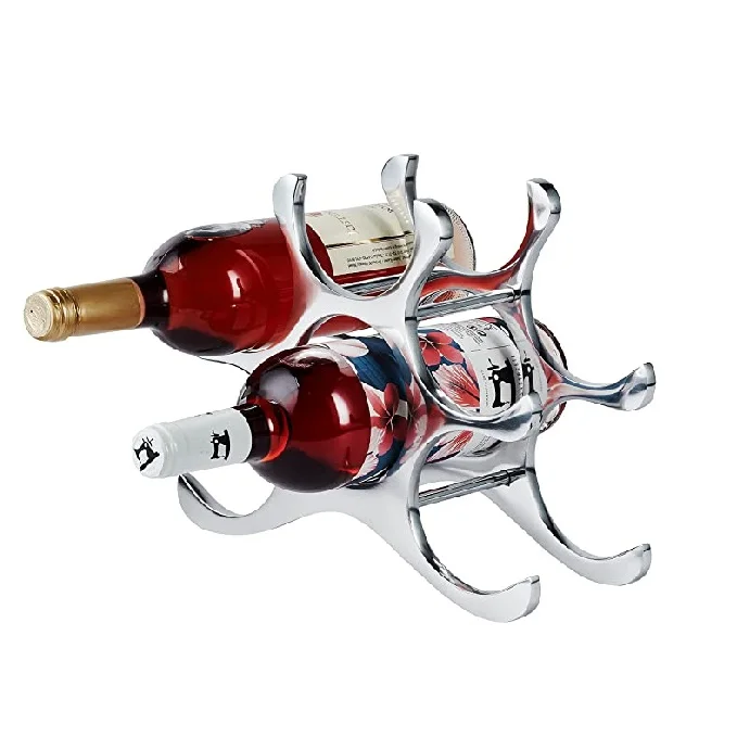 Aluminum 6 Bottles Wine Rack Barware Party Decorative Metal Bottle Stand in Modern look Handmade Wine Rack