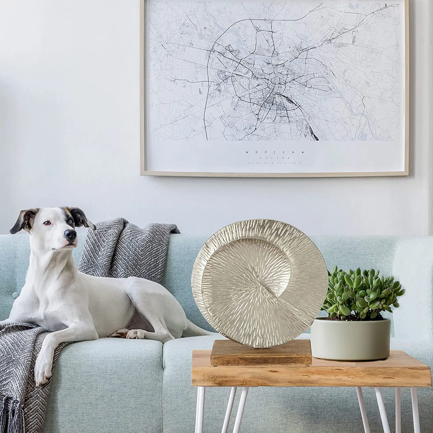 Silver Aluminum Modernist Home Infinity Disc Sculpture Accent With Mango Wood Base Tabletop Sculpture For For Office and Home