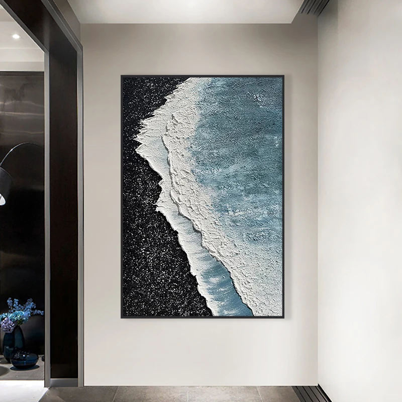 Simple sea wave hand painting painting living room bedroom porch wall decoration Hotel wall decoration