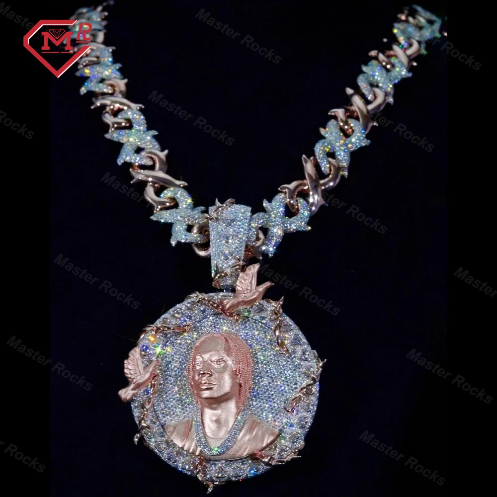 Iced Out Custom Moissanite Pendant 925 Silver Hiphop Round 3D Pendant Vvs Moissanite Pendant