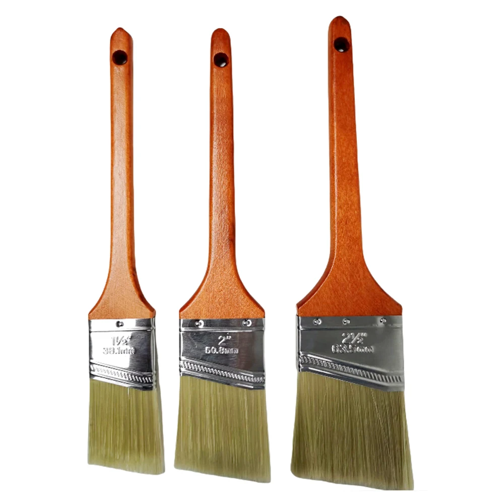 Rat Tail 100% Polyester SRT Filaments  bristle  Paint Brush Set Angled Flat Polyester Blend Filame nt Varnished Wood Handle 3 Pc