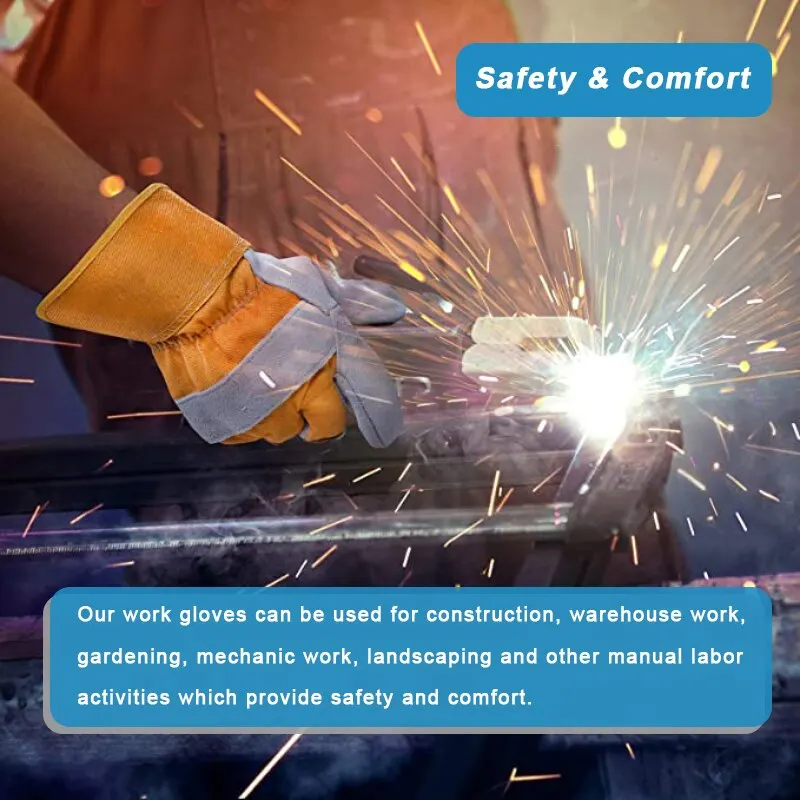 Leather Work Gloves Winter Gloves Grade Leather for Safety Working and Driving Double Palm Gloves Top Grain Leather Driver Work