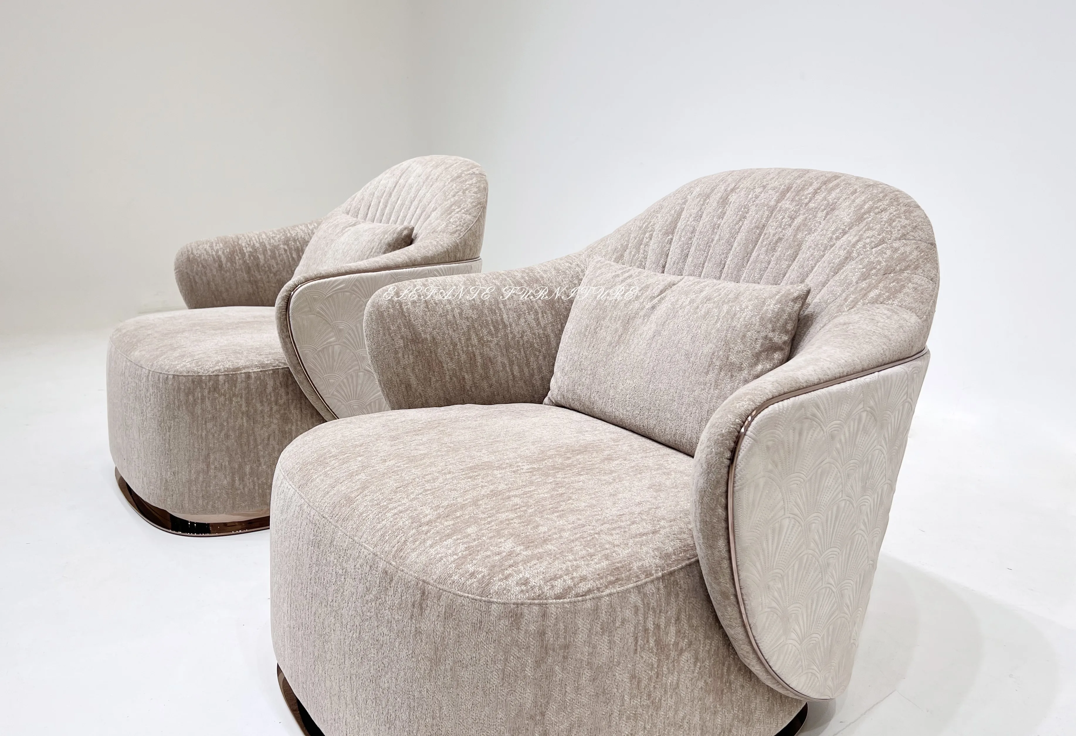 LEFANTE Mansion Furniture_стальное верхнее бархатное кресло с металлической отделкой лепестками на спинке