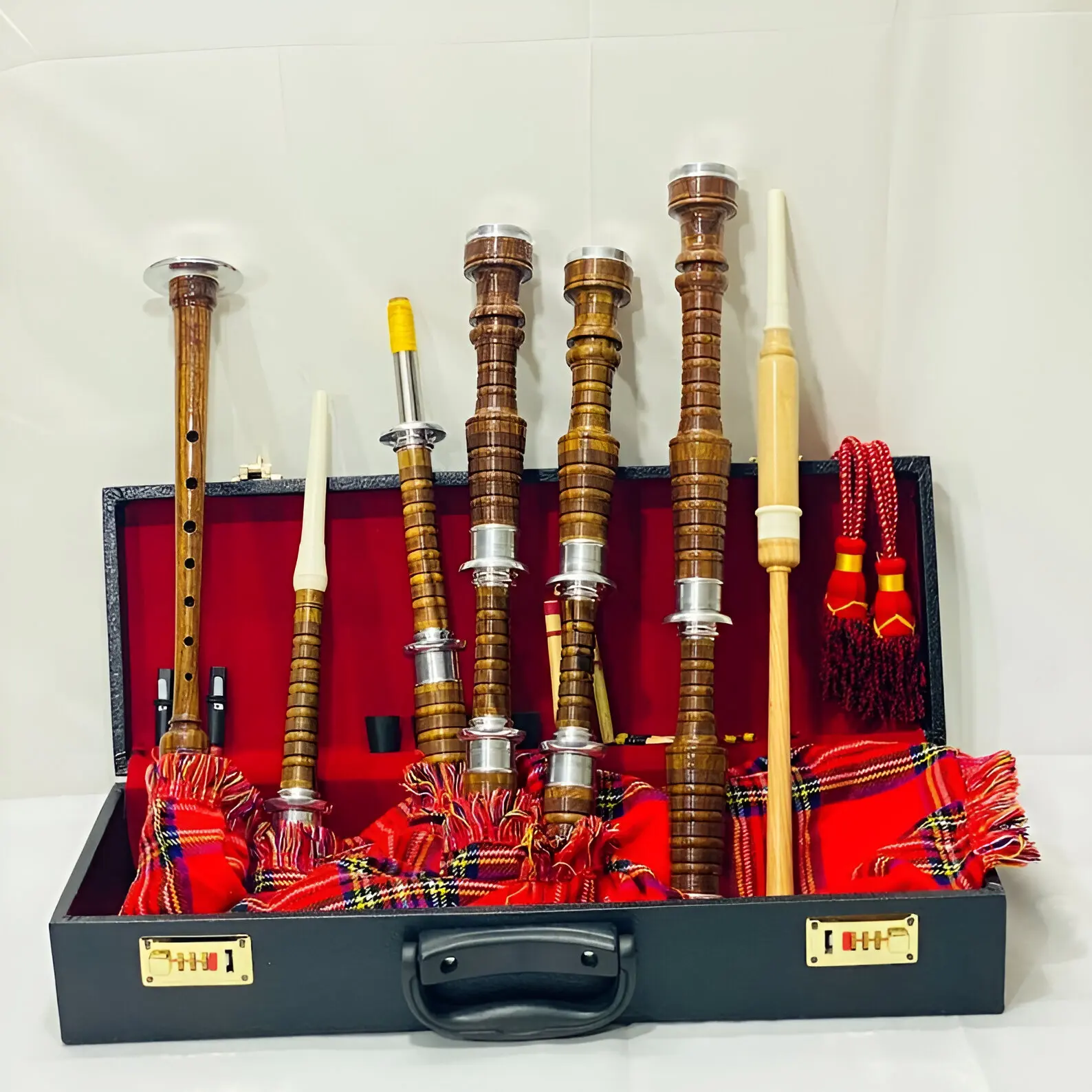 Premium Scottish Bagpipe Full Set - Silver Mounted Great Rosewood Highland Bagpipe with Comprehensive Tutor Book