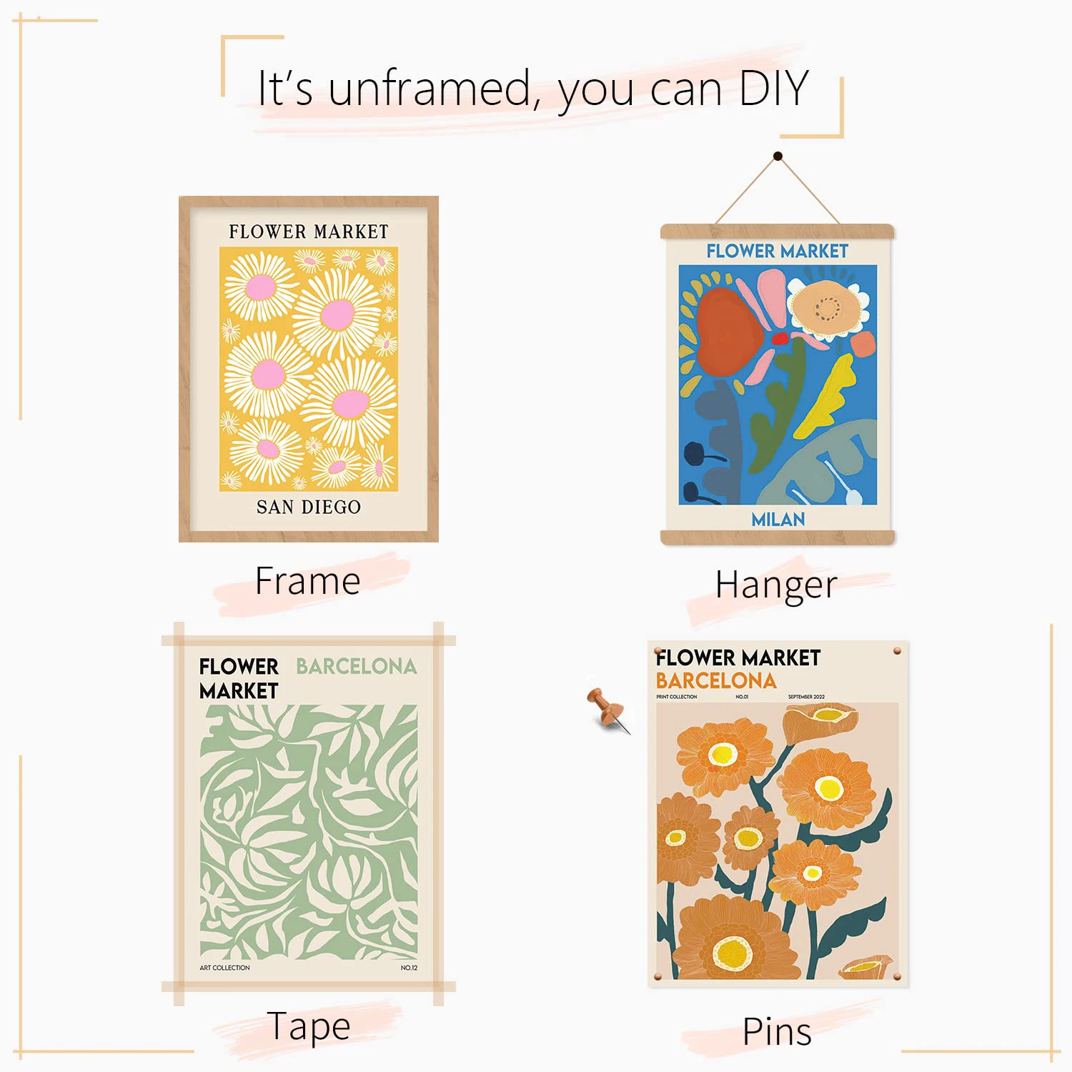 Abstract Minimalist Mid Century Modern Aesthetic Pictures Set Gallery Museum Poster  Flower Market Sign Contemporary Wall Art