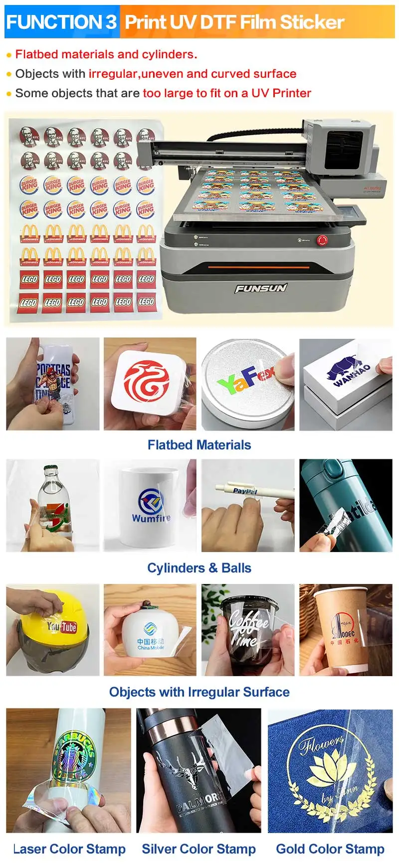 FUNSUN Big Sale Led UV Flatbed Printer 6090 UV DTF Printer for Souvenirs & Promotional A1 A2 A3 Bottle Phone Case UV Printer