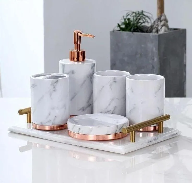 4-Piece Bathroom Accessories Set Soap Dispenser Tray Tumbler Marble Set Home Bathroom Decor Handmade Cheap Price Made In India