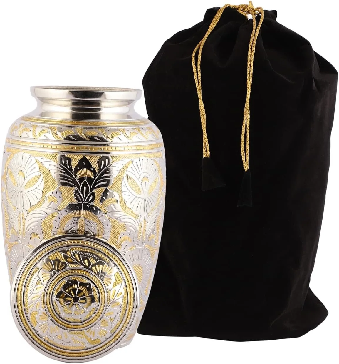 Silver Gold Fully Hand Carved Solid Brass Cremation Urns & Keepsake For Human & Pet Ashes Classic Design Funeral Memorial Urns