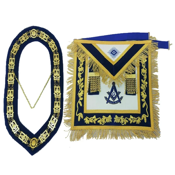 Master Mason Apron Navy Blue Gold Embroidery Standard Masonic regalia Master Mason Hand Embroidered