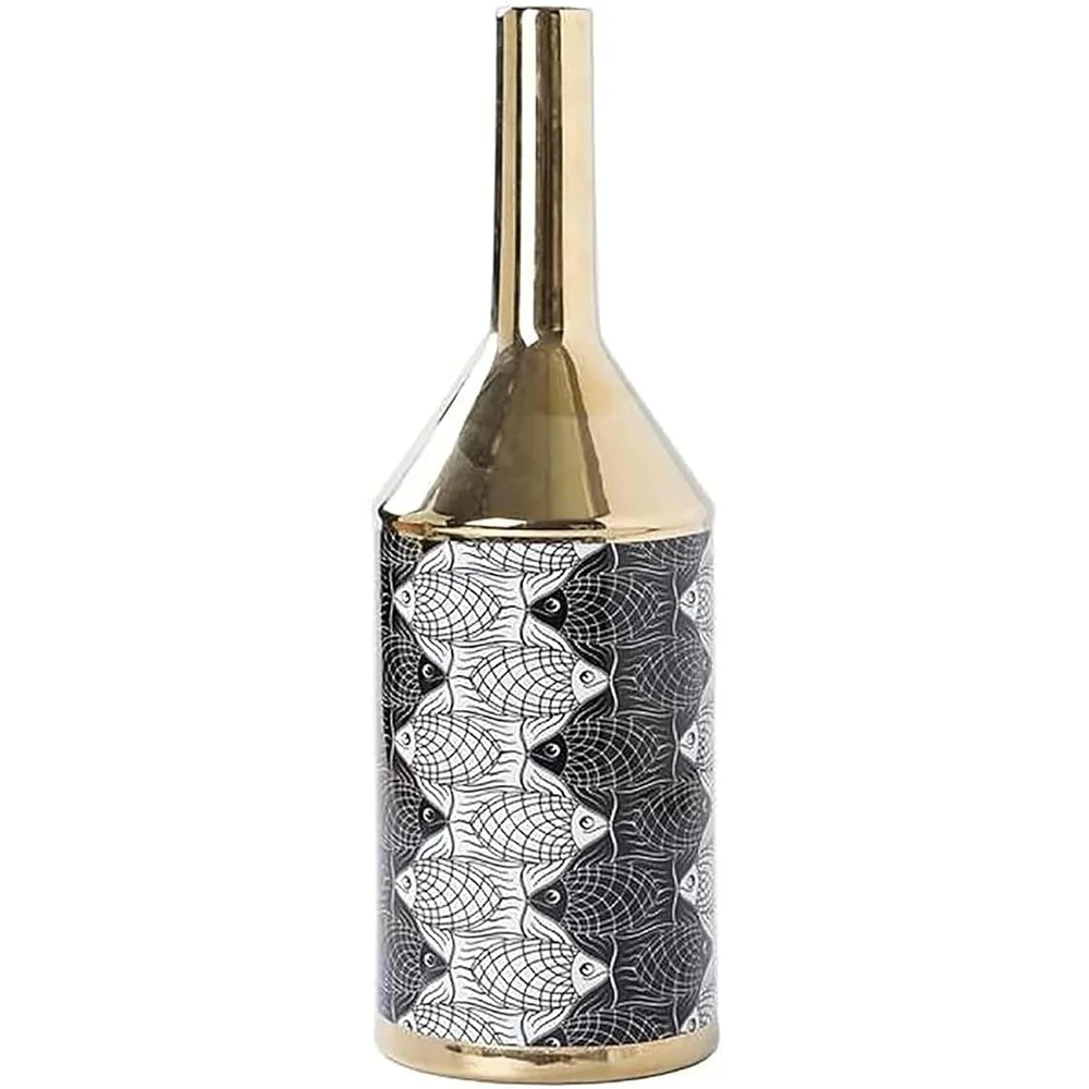 Flower Vase Tall Neck Printed Bottom Metal Vase Small Flower Vase for Wedding Table Centerpiece Decorations Home Decor