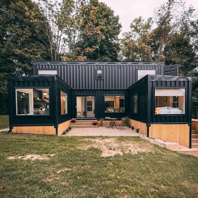 Luxury 20ft Prefabricated houses with kitchen bathroom black shipping container house with one bedroom hotel use