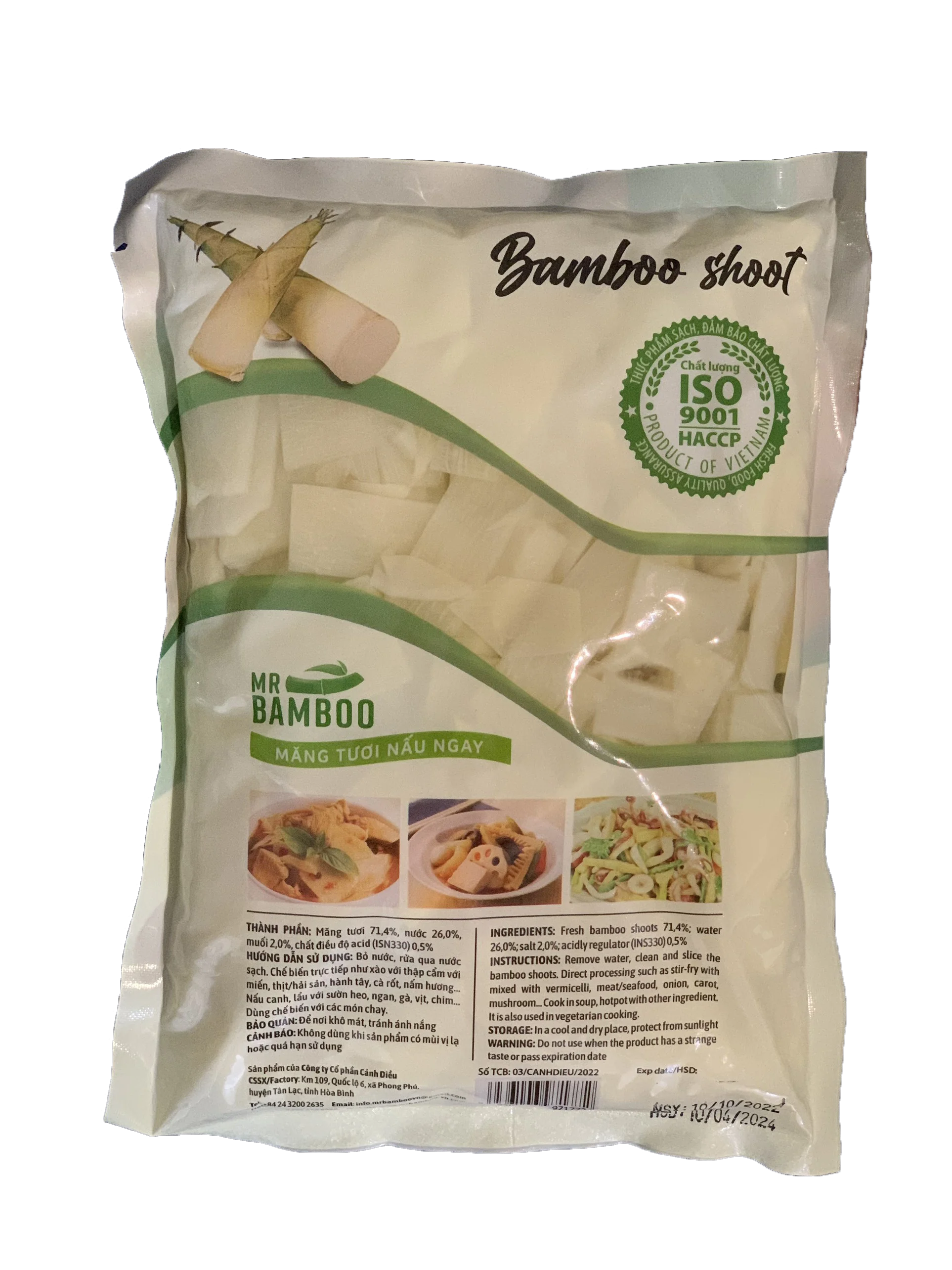 Vietnamese Fresh Bamboo Shoots In Packet Pale Color Mildly Sweet Taste 24 Months Packaging Vacuum Pack 0.5 kg In Weight