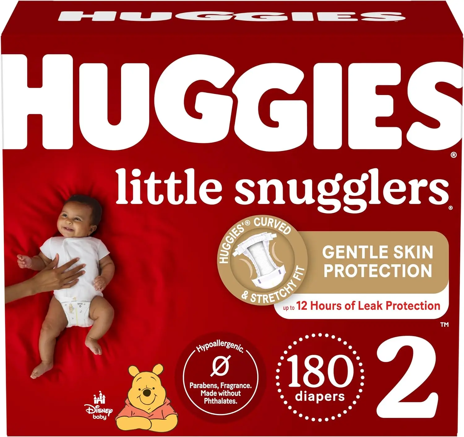 Huggies Little Snugglers Size 2 Diapers Soft Baby Diapers for Children 12-18 lbs 180 Count
