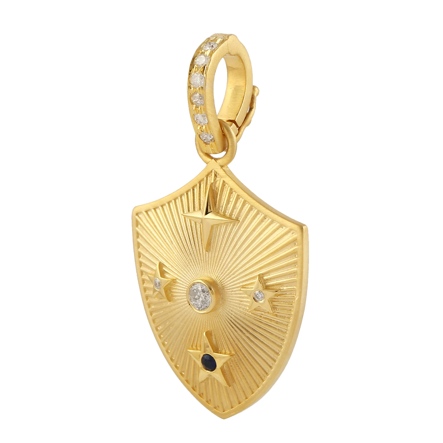 14k Yellow Gold Diamond Sapphire Shield With Star Pendent Handmade Fine Women Jewelry Diamond Necklaces For Women