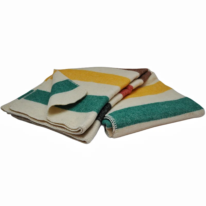 BLUE PHOENIX wool blanket throws multiple color horizontal vintage stripes luxury cozy soft whipstitch  for couch