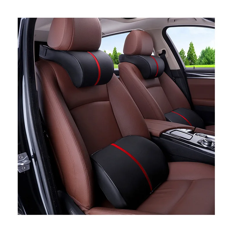 Factory Outlet Car Headrest Neck Pillow Pu Leather  Car Headrest Cushion Memory Foam Cotton Pad Seat