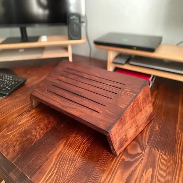 Best Quality Brown Wooden Laptop Stand Polished Ivory MacBook Stand with Angel Style by Noorbaba