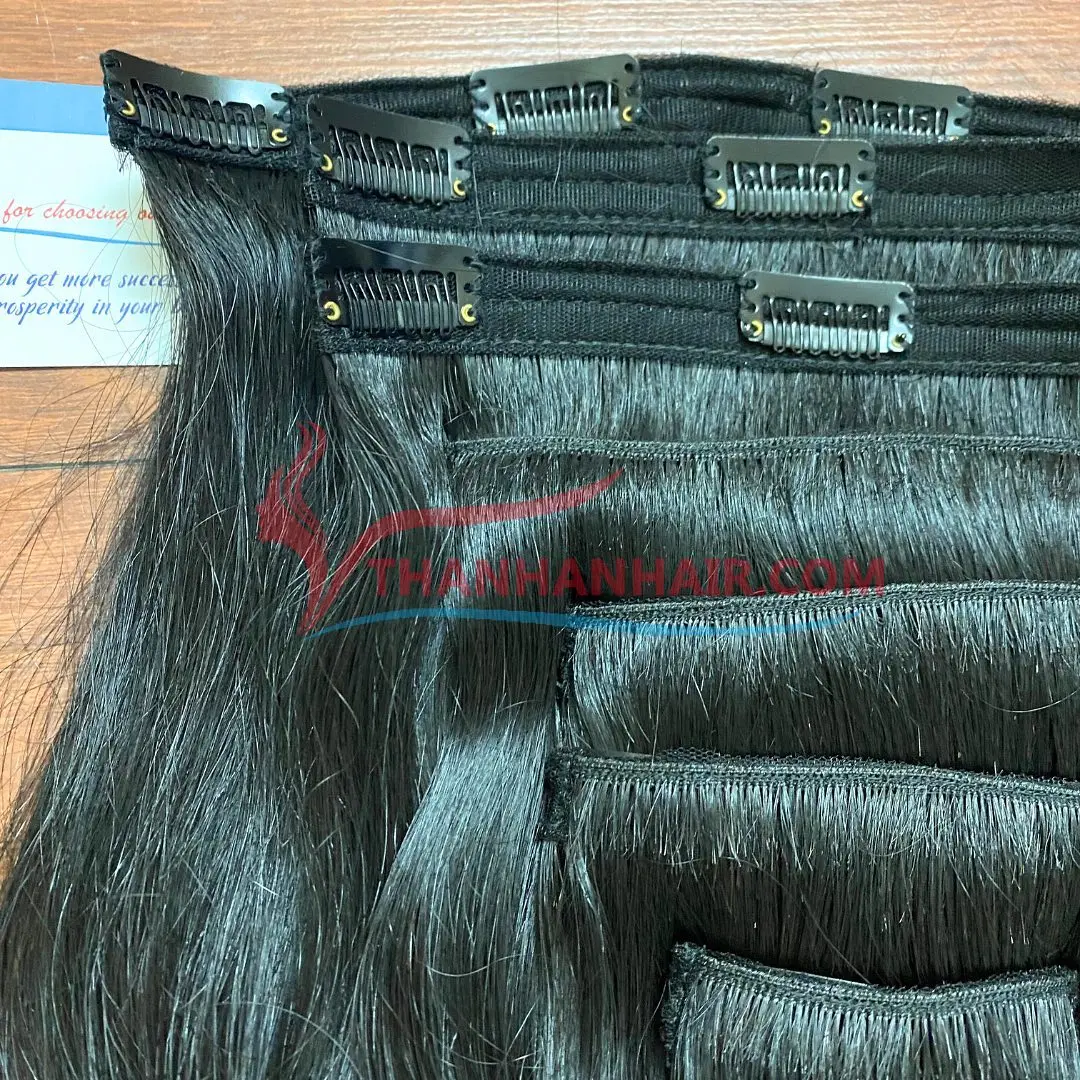 Natural Straight Clip In hair Double Drawn 100% Vietnamese Human Hair Extensions No Shedding No Tangle No Chemicals