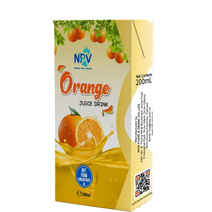 200ml Paper Box Natural Orange Juice Soft Drink Fresh Product by Vietnamese Beverage Manufacturer