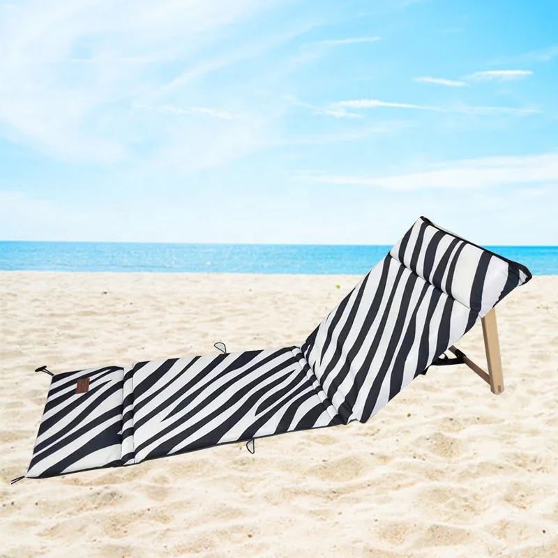 Складной пляжный стул в полоску зебра с ковриком, Портативный пляжный стул для взрослых, уличный складной стул для отдыха и загара