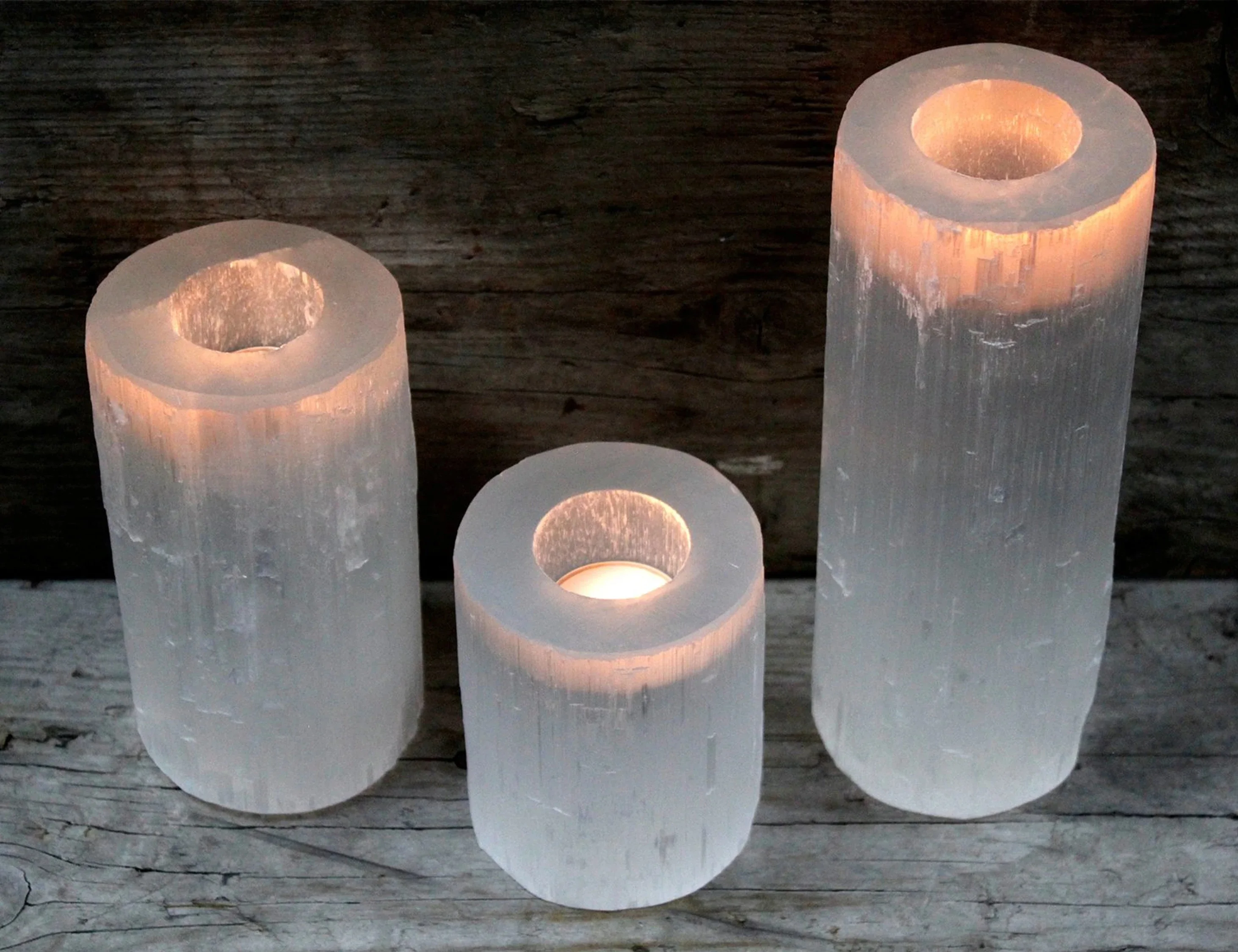 selenite candle holder