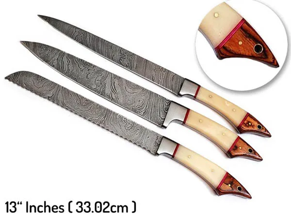 Handmade Damascus Steel Custom Kitchen Chef Japanese Knife Set Professional Vegetables Meat Cutting Leather Sheath High Quality