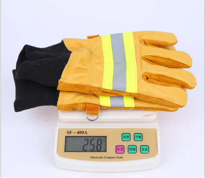 Wholesale firefighter fireman fire fighting waterproof protective safety leather work gloves