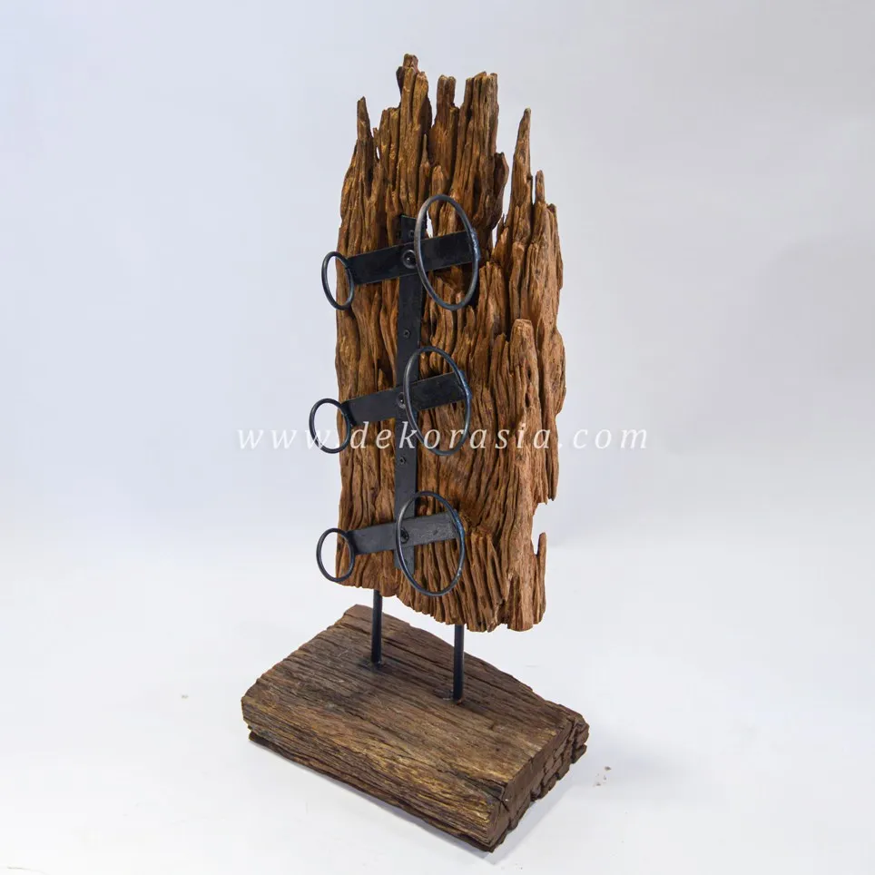 Natural Solid Wood Wine Rack Modern Antique Design 3-Bottle Wine Holder with Decorative Display