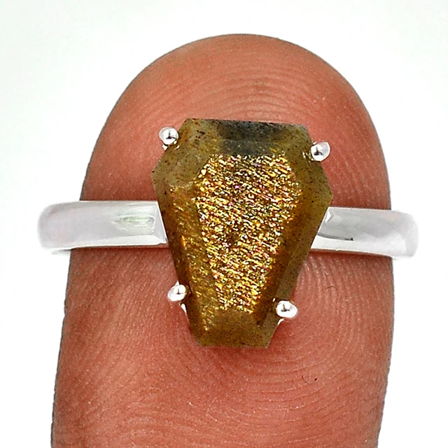 Fashionable Boho 925 Sterling Silver & 14K Gold Ring with High Quality Golden Sunstone Hot Fashion Jewelry for Women Men Girls