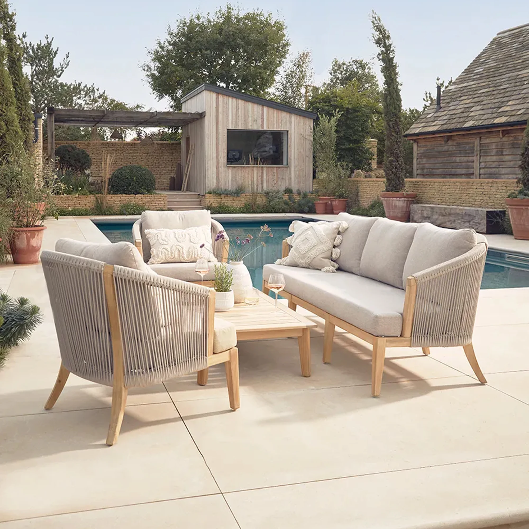 Outdoor Garden Sofa Sets Wooden Furniture Teak Patio Lounge Set - Olie