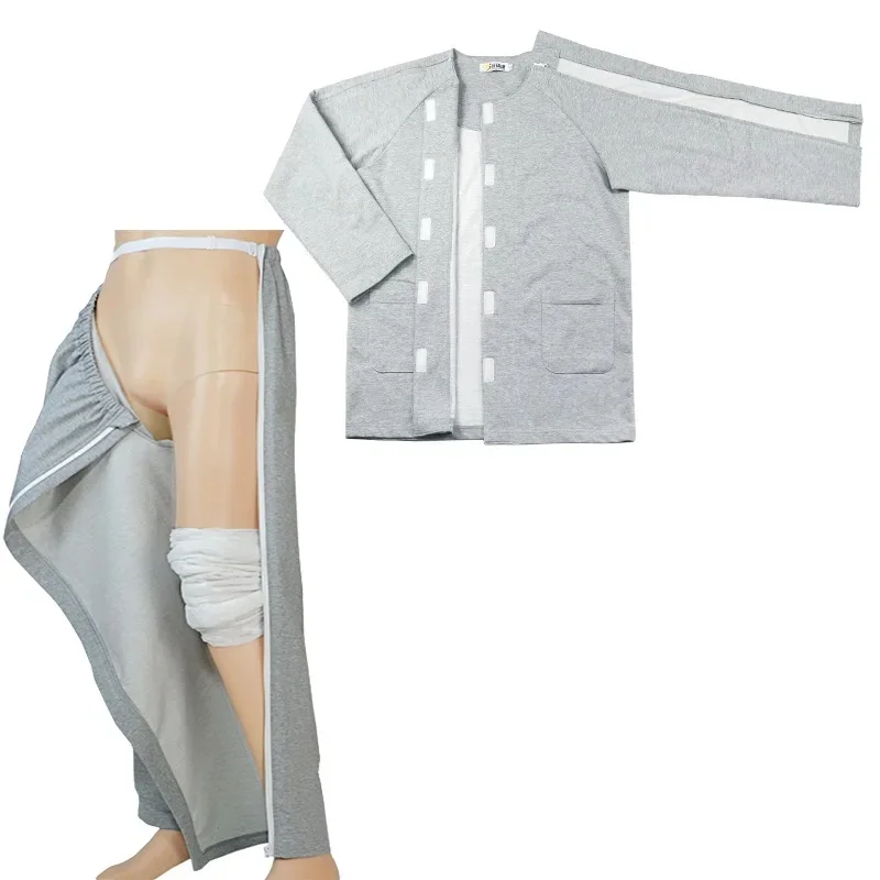 Серая одежда для кормления на молнии моющиеся больничные халаты весна-осень лежачих пациентов с переломами удобно ухаживать
