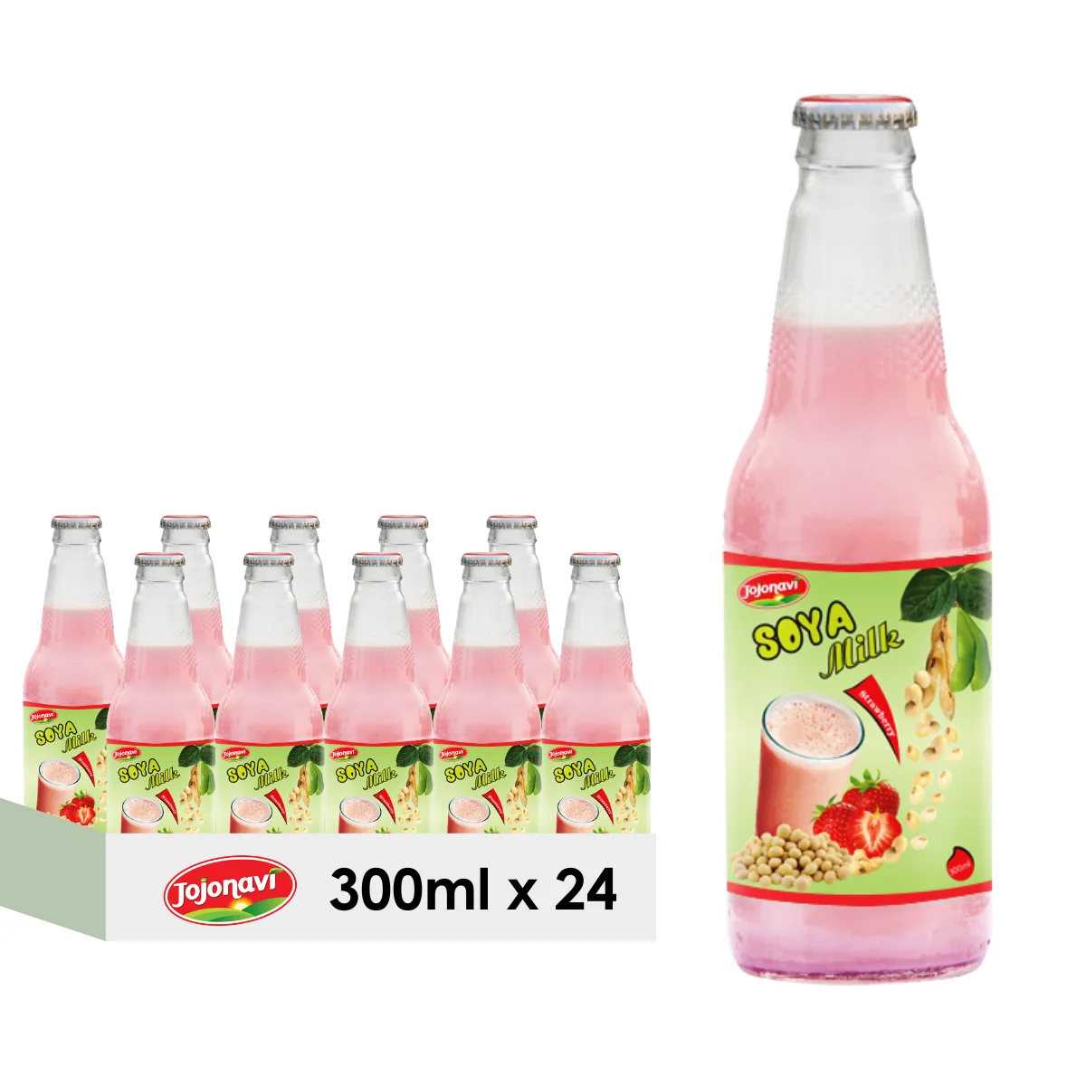 Strawberry Flavored Soya Milk Natural Fruit Juice Soy Milk in Glass Bottle JOJONAVI Wholesale supplier Private label OEM ODM