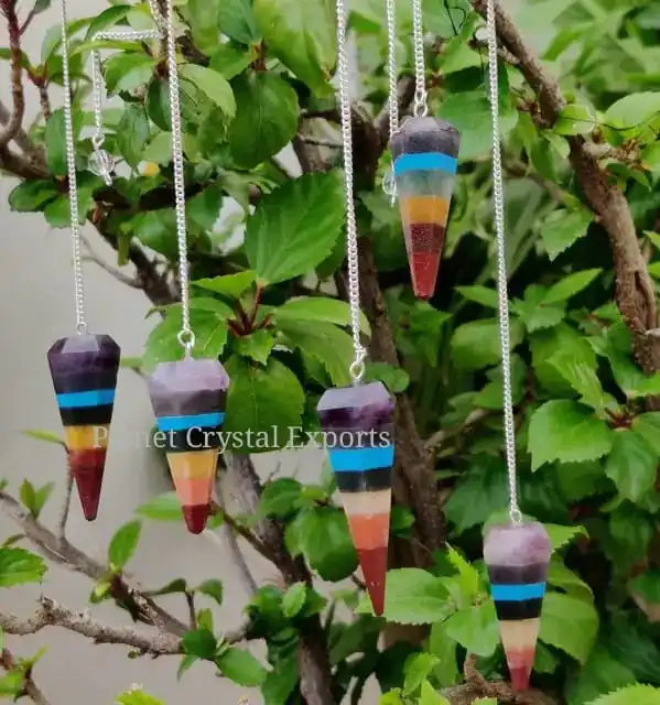 7 Chakra Bonded 6 Faceted Pendulum | Gemstone Agate Feng Shui Pendulums | Chakra Reiki Healing Pendulum Jewelry