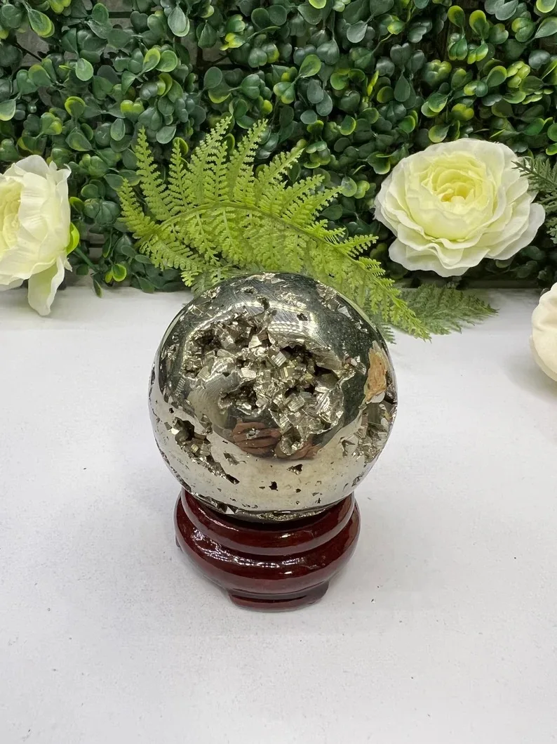 Druzy Peru Pyrite Sphere High Quality Gold Pyrite Crystal Ball Spiritual Healing Gemstone Chakra Balance Unique Meditation Gifts
