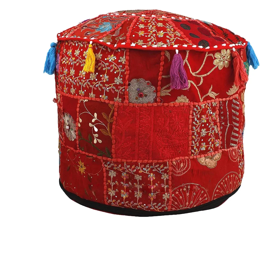 100 % Cotton Fabric Pouf Ottoman cover pouf footstool for Home and Living Room Decorative from Indian Supplier