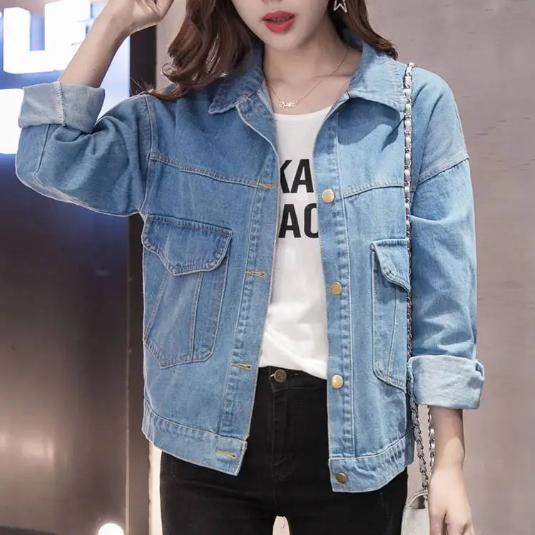 High Quality Blue Oversized Long Denim Jackets Distressed Womens Jean Jacket Wholesale Denim Jacket