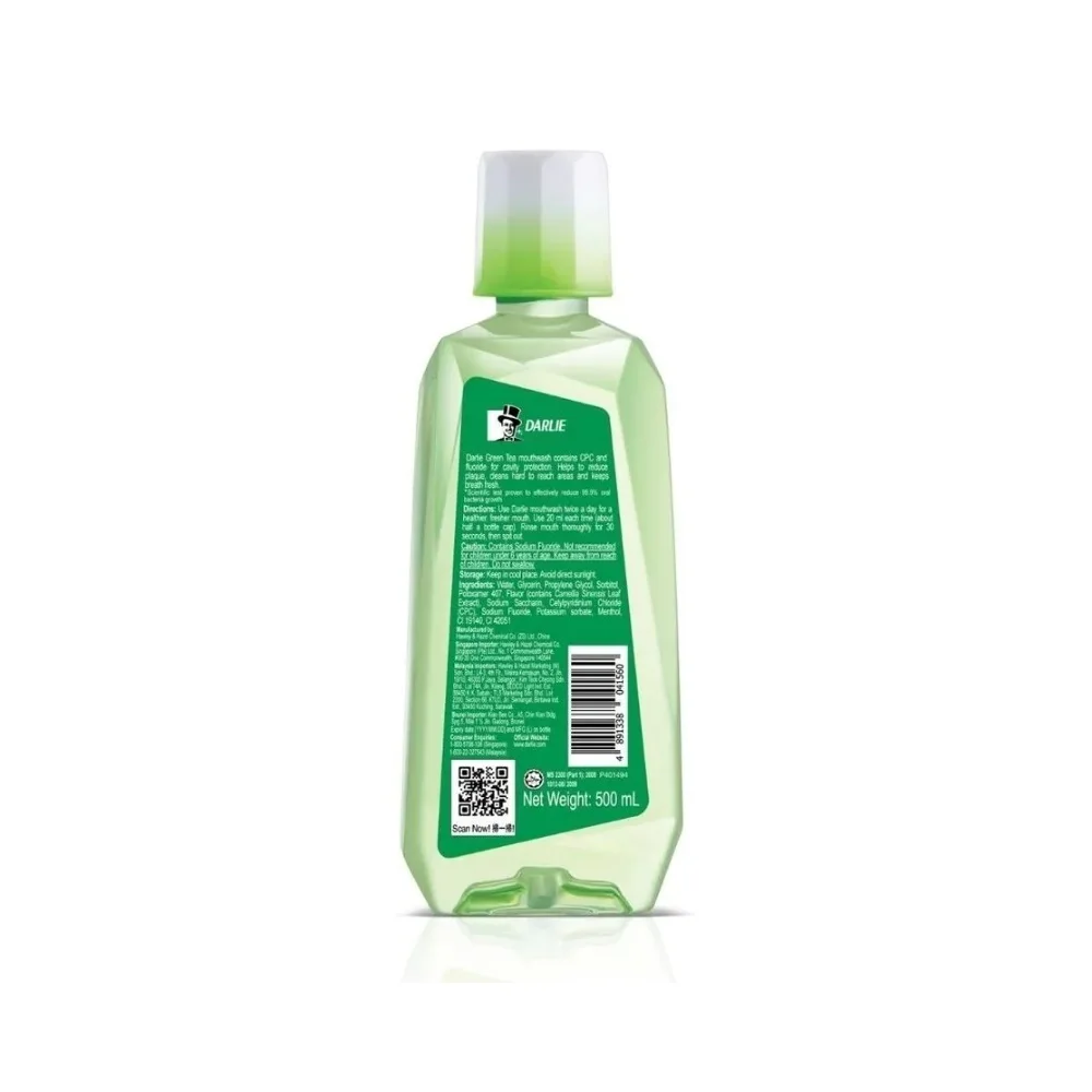 36 Months Shelf Life Fluoride Green Color Minty Scent Reduce Plague CPC & fluoride Darlie Green Tea Alcohol Free 500ml Mouthwash