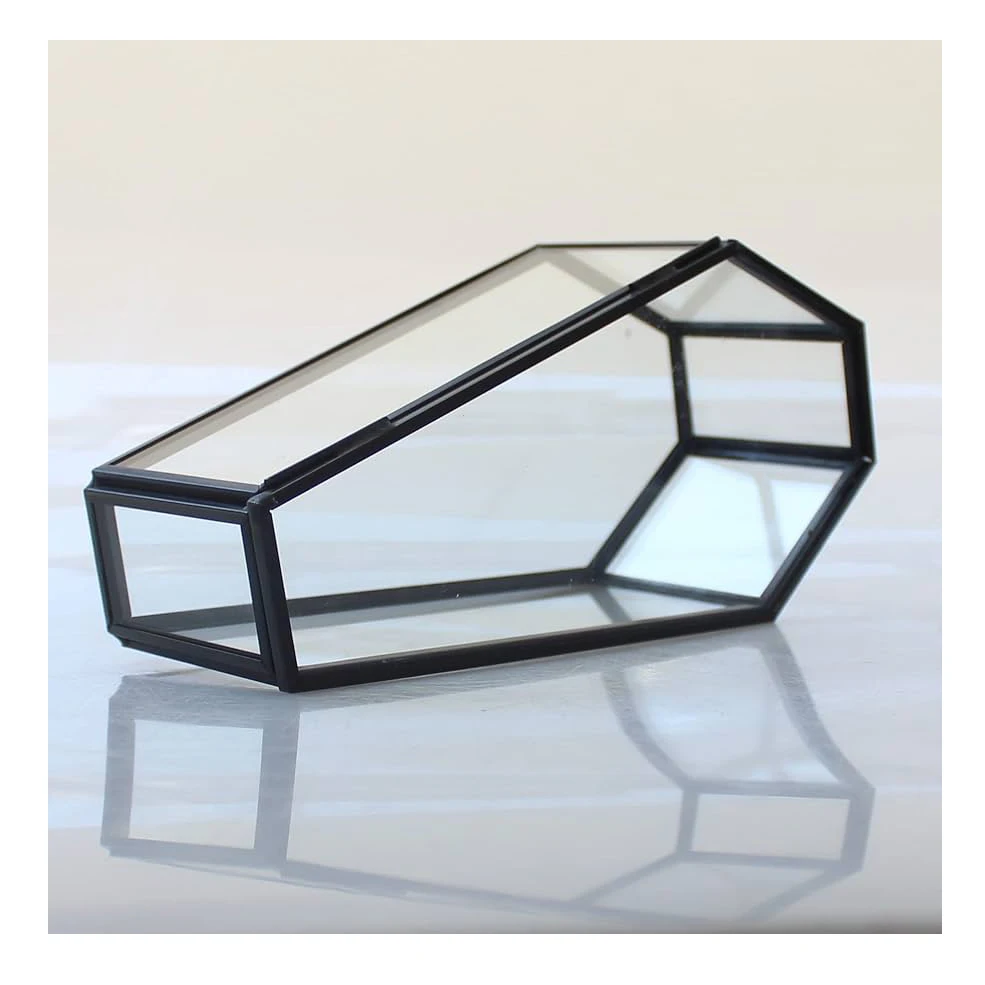 Top Trending Exclusive Modern Design Glass Box Coffin Shaped Black Colour Jewelry Storage Box Bracelet & Trinket  Ring Box