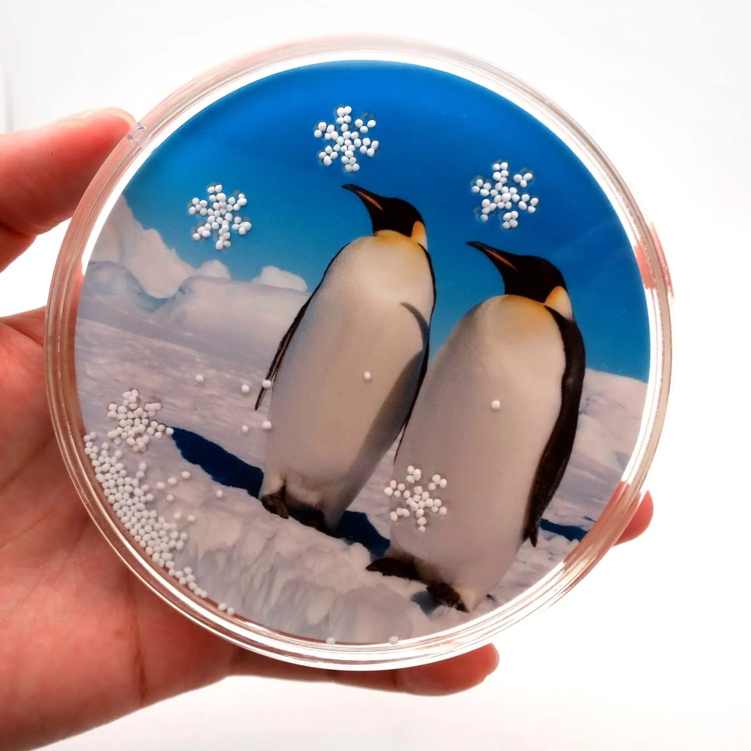 Crystal Look 4-inch drink Coaster, make a Fun to rotate,Christmas gift, snow,Penguin,Winter,Snowflake