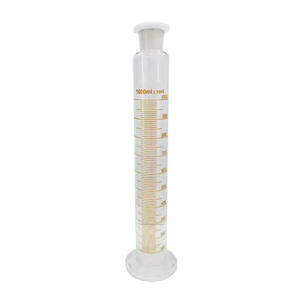 Measuring Cylinder With Ground Glass Joint Stopper & Round Base borosilicate glass Radical Manufacturer