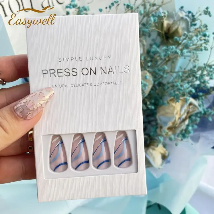 Glitter French Press On Nails Extra Long Fake-Nails Ballerina cows Art False Full Cover Acrylic Nails