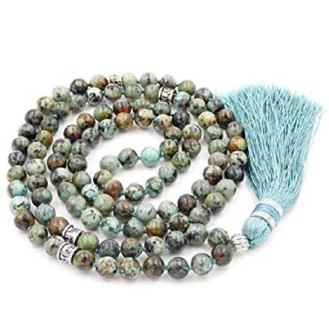 stone mala beads African Turquoise healing natural stone mala necklaces mala beads 108 natural gemstones crystal agate