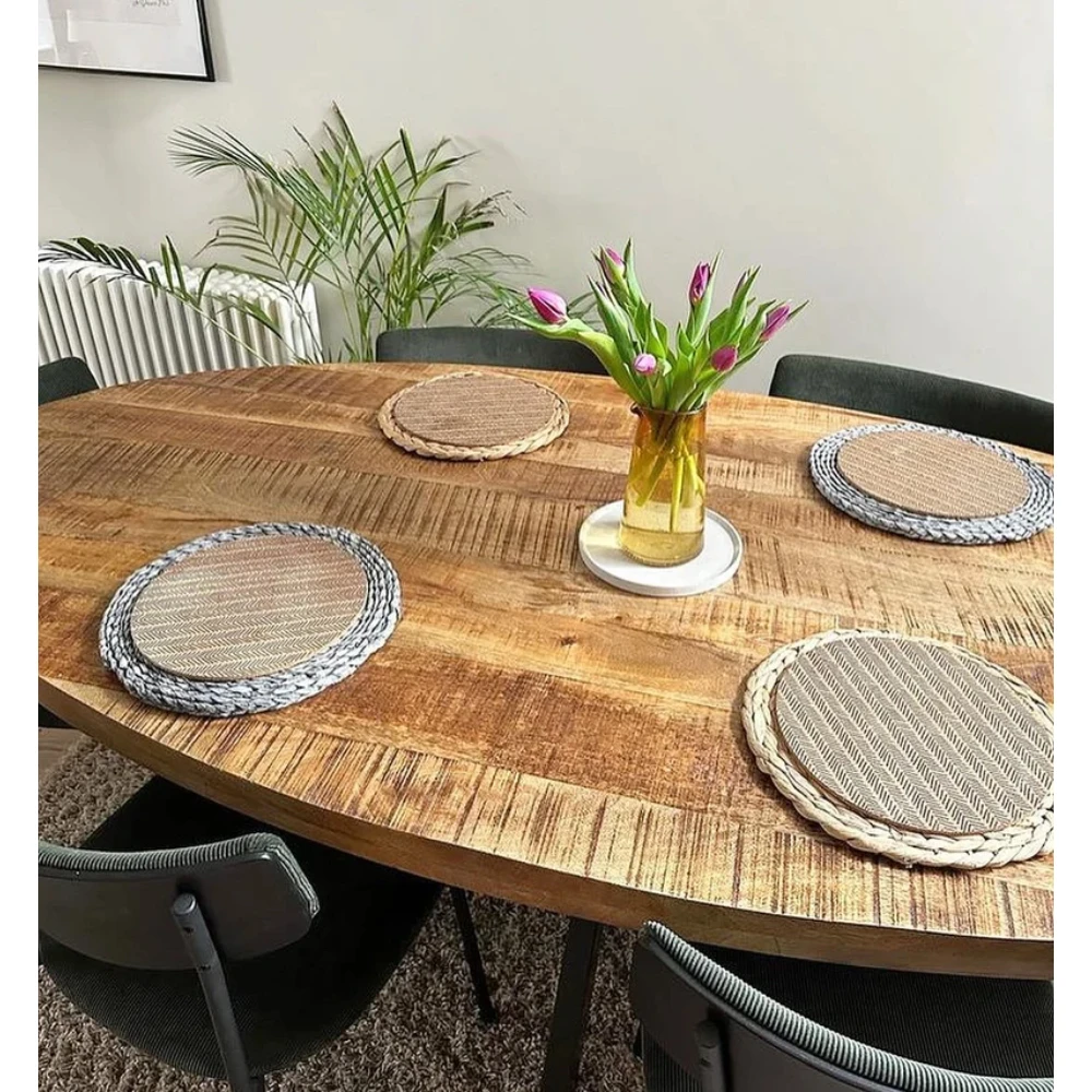 Fancy Shape New European Style Solid Mango Wood Oval Dining Table for Living Room Restaurant Home Office and Bedroom Mall Use