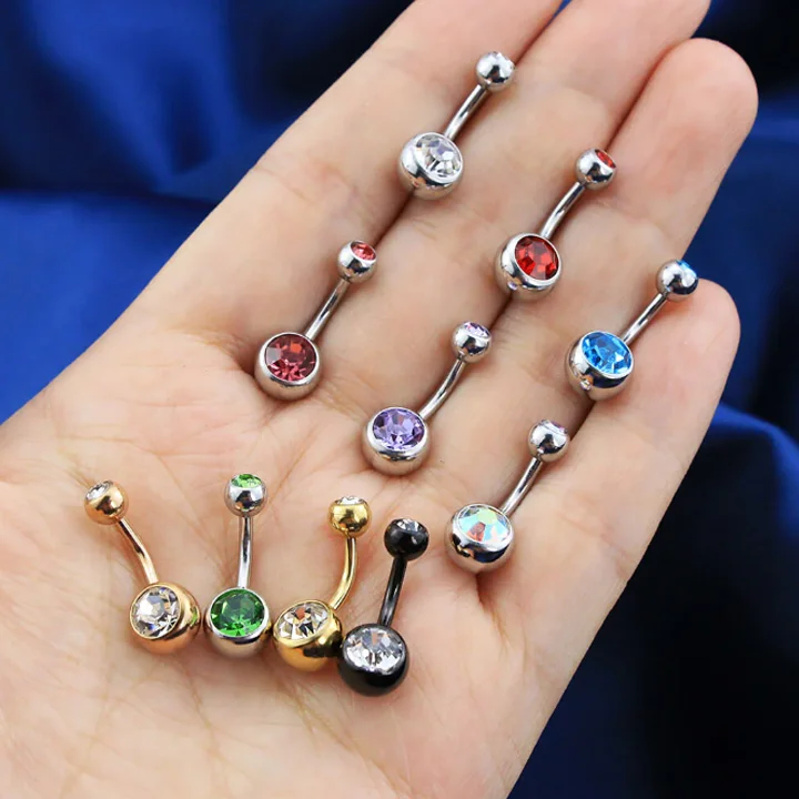 14G Hypoallergenic Wholesale Custom Gold Plated Faux Pink Crystal Surgical Steel Belly Button Piercing Jewelry Navel Rings