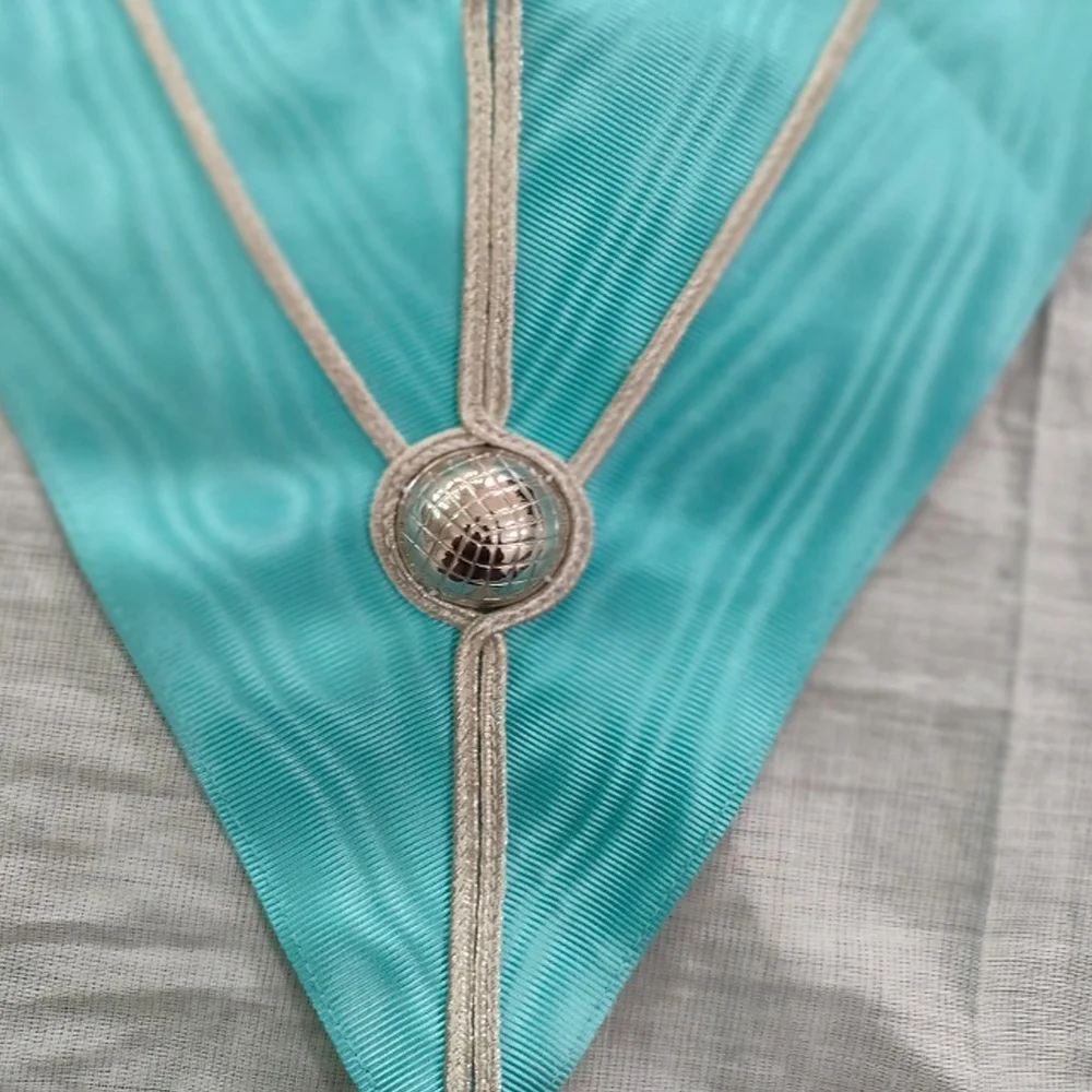 Masonic craft officers collar made with turquoise blue watermarked ribbon  Russian braid backing with hook for jewel