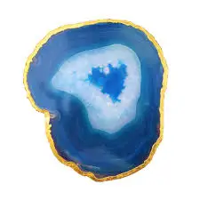 Blue Natural Agate Crystal Coasters Gold Electroplated Buy Wholesale Blue Agate Slice Coaster Agate Coaster For Home Decorations