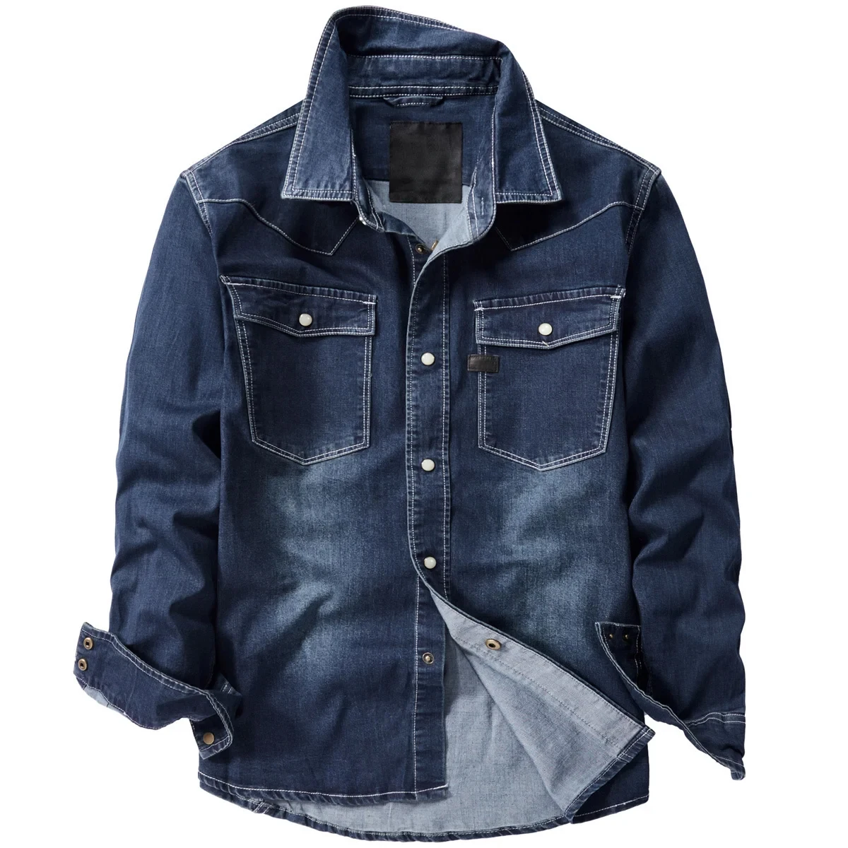 Mens custom oversized fit washed black clothing denim shirts with pocket Snape Button Custom Design denim shirt