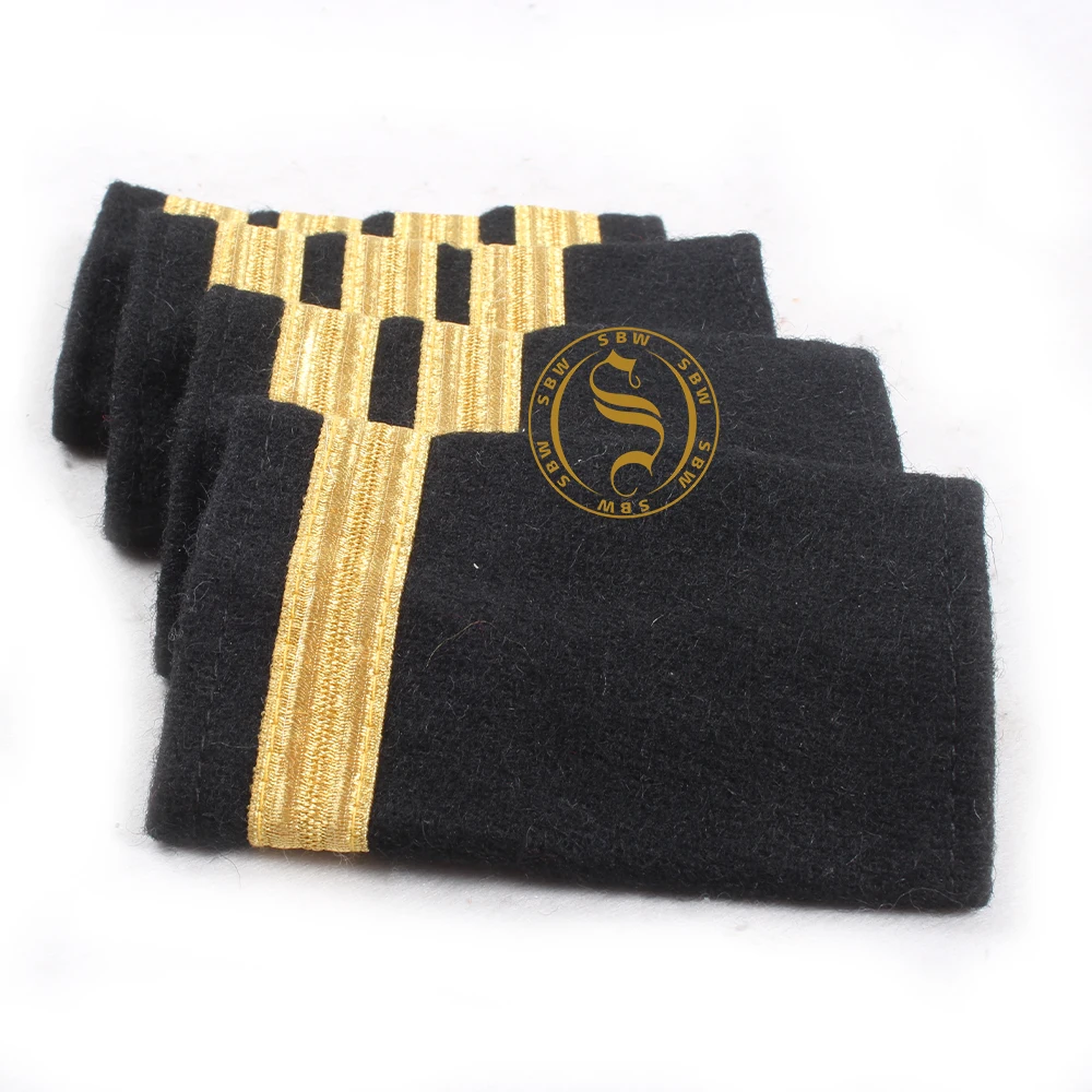 High Quality Shoulder Boards Gold Stripes Black Cloth Professional Slip-on Sliders Rank Strip Men Shoulder Pads and Epaulettes